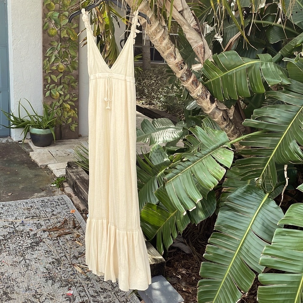 Zara slip dress style maxi with crochet spaghetti straps and a ruffled h…